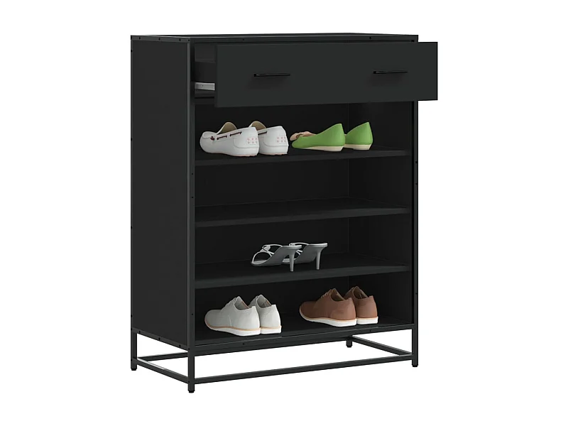 Zwarte schoenenkast 75x38x97,5 cm bewerkt hout metaal