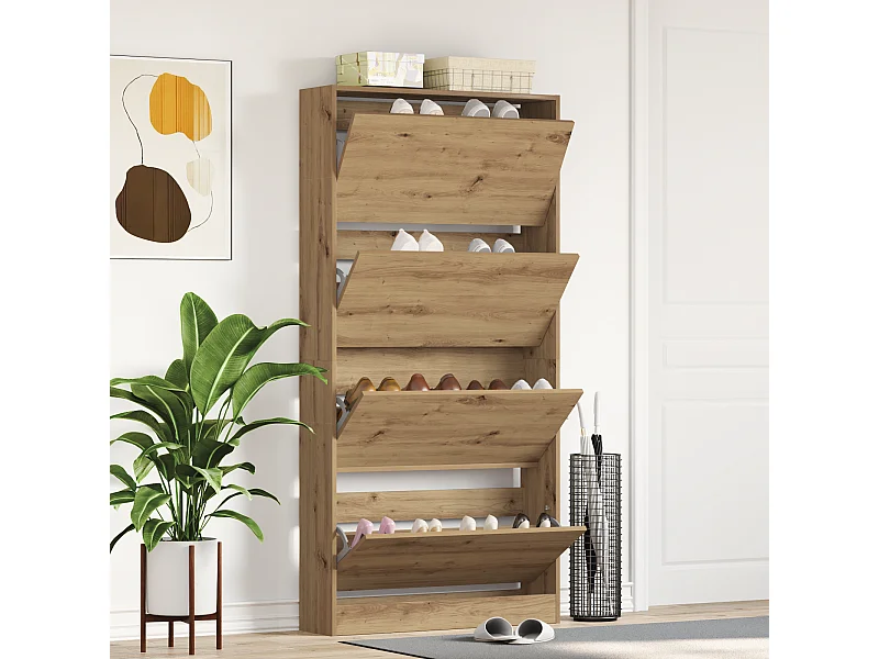 Handgemaakte eikenhouten schoenenkast van bewerkt hout