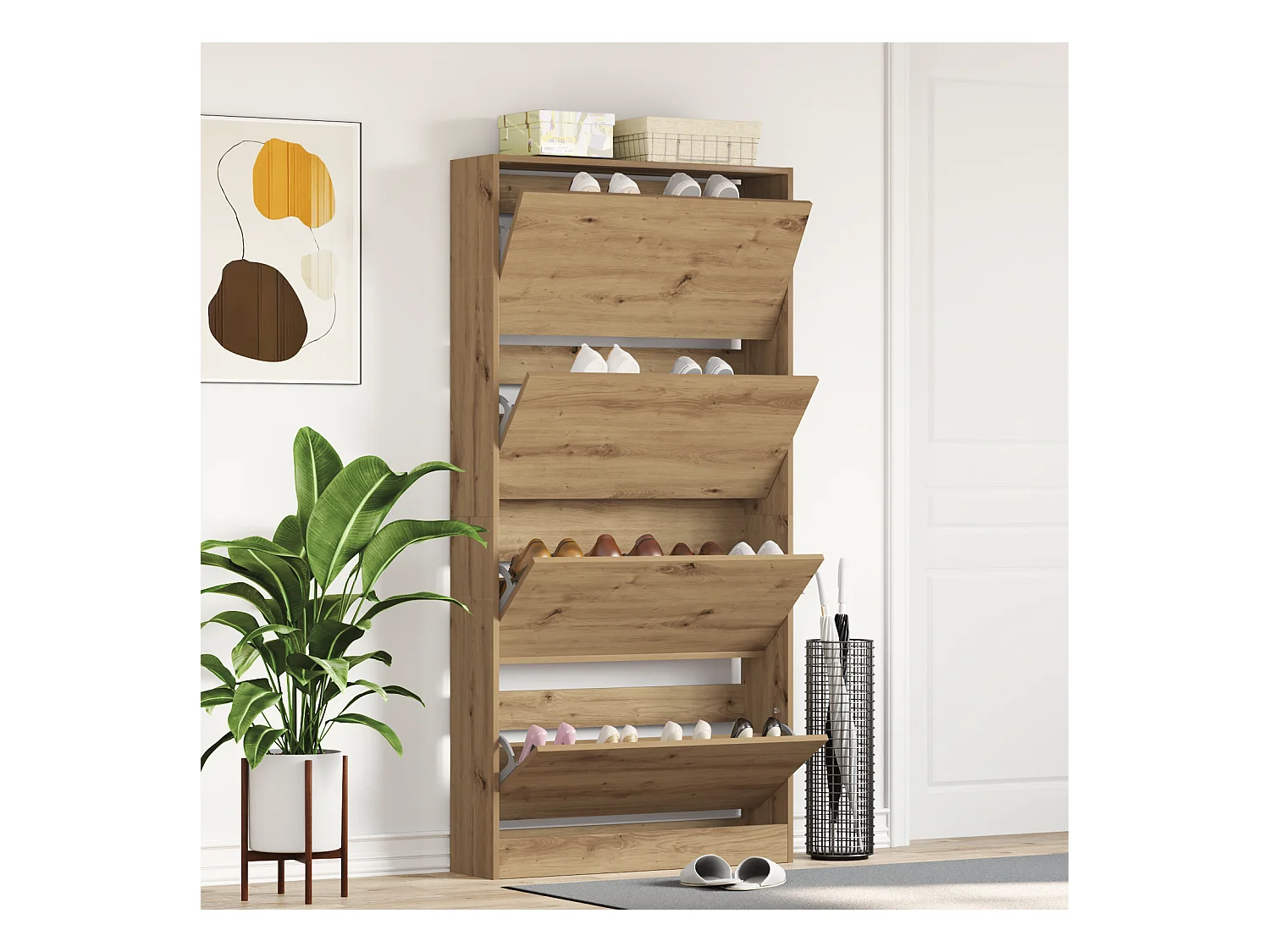 Armoire à Chaussures Chêne Artisanal Bois d'Ingénierie