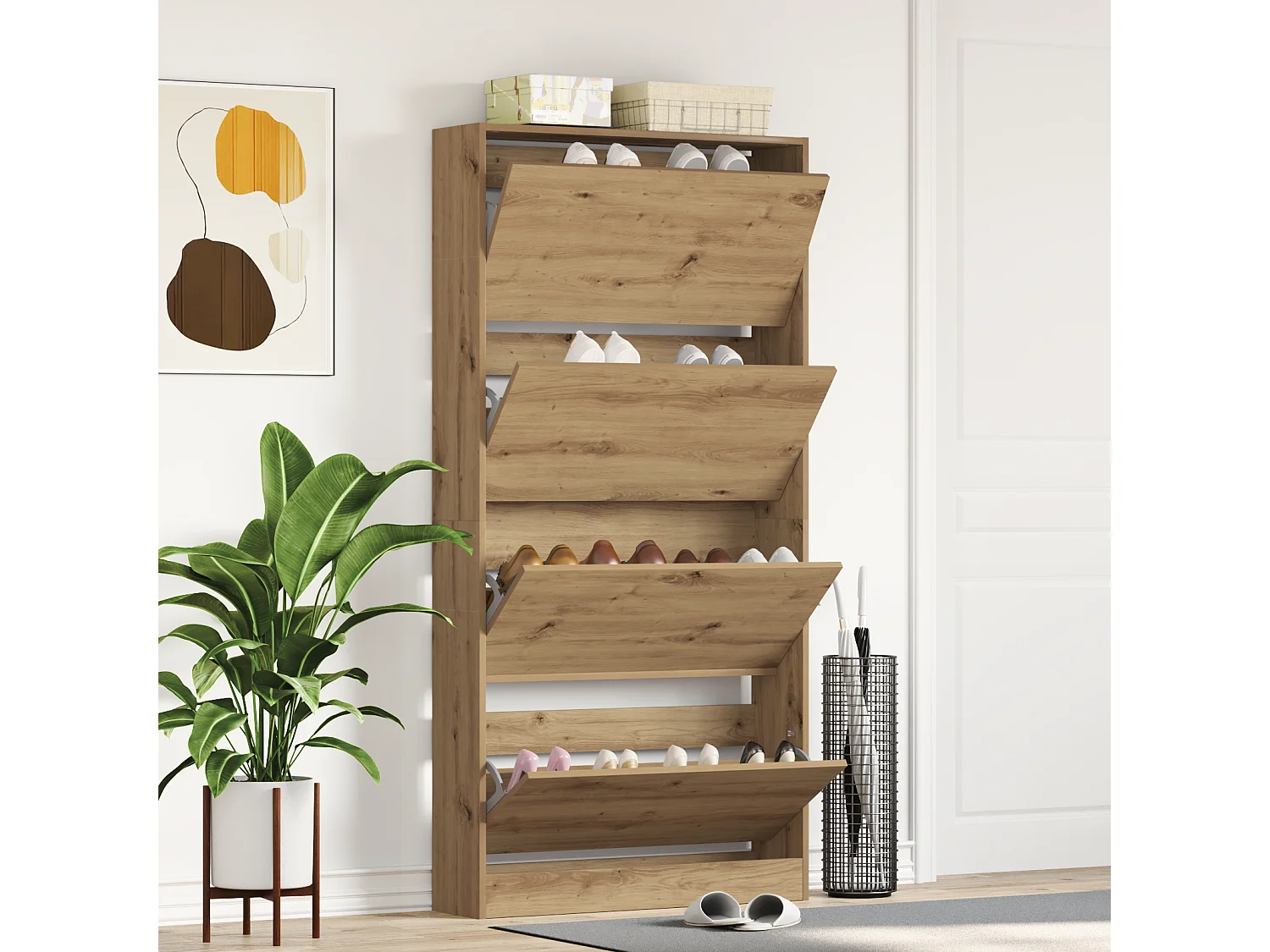 Armoire à Chaussures Chêne Artisanal Bois d'Ingénierie