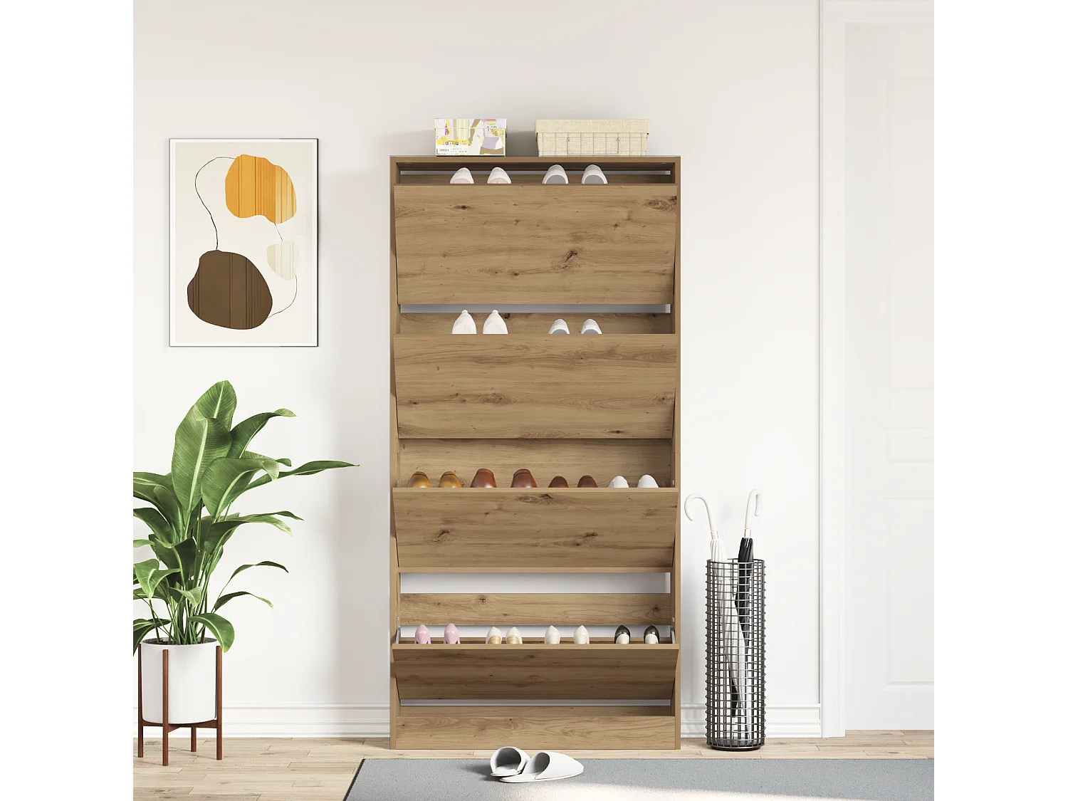 Armoire à Chaussures Chêne Artisanal Bois d'Ingénierie