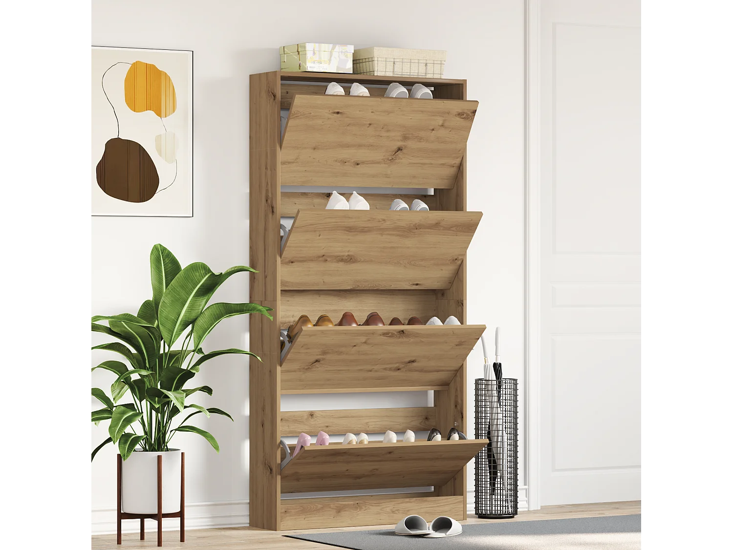 Armoire à Chaussures Chêne Artisanal Bois d'Ingénierie