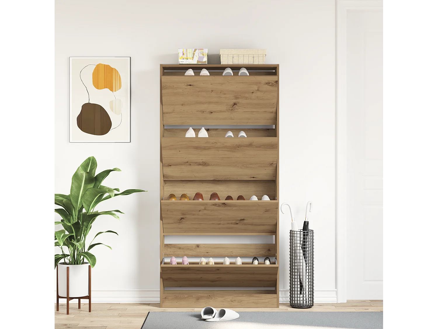 Armoire à Chaussures Chêne Artisanal Bois d'Ingénierie