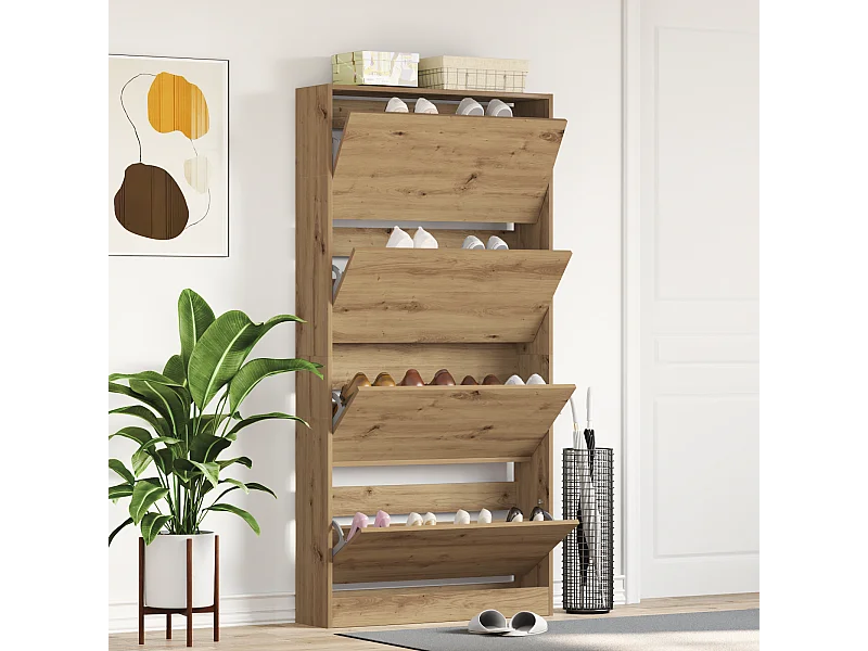 Handgemaakte eikenhouten schoenenkast van bewerkt hout