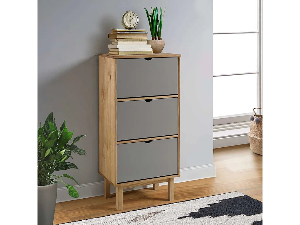 Zapatero con 3 cajones Madera de pino marrón y gris