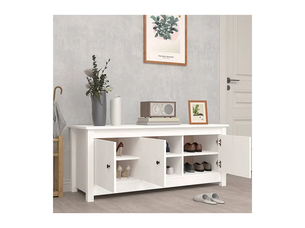 Armoire à chaussures Blanc 110x38x45,5 cm Bois de pin massif