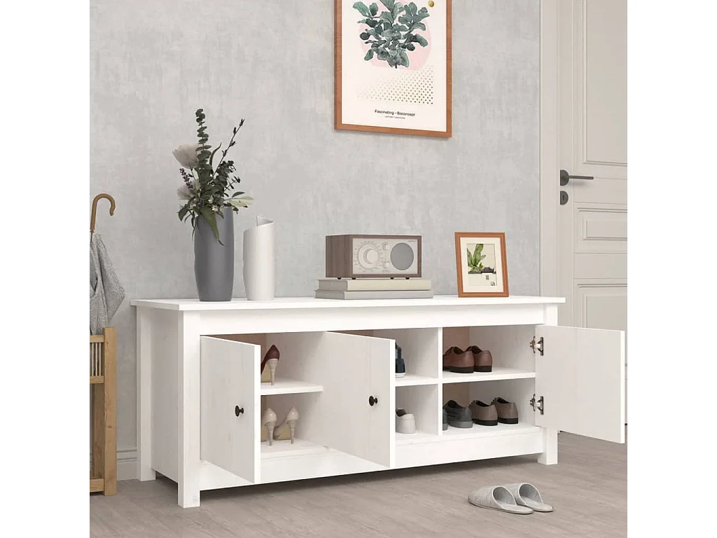 Armoire à chaussures Blanc 110x38x45,5 cm Bois de pin massif