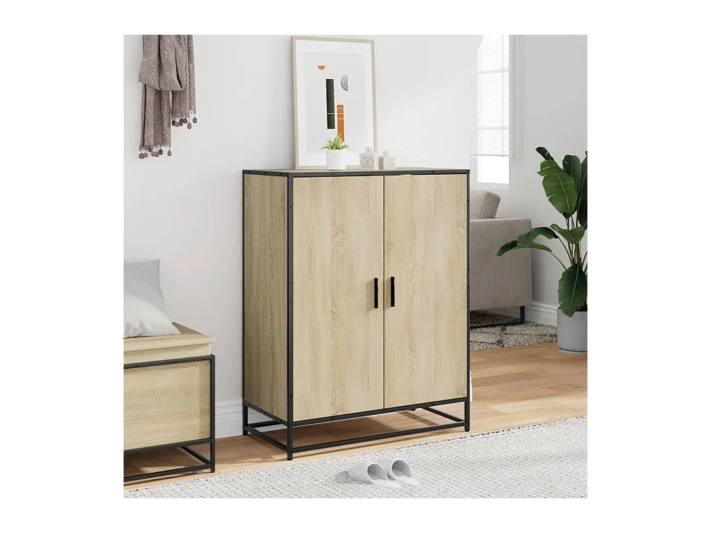 Armoire à chaussures chêne sonoma bois d'ingénierie et métal