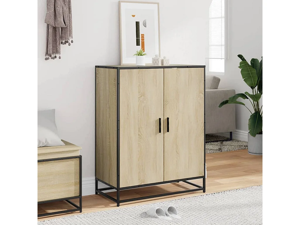 Armoire à chaussures chêne sonoma bois d'ingénierie et métal
