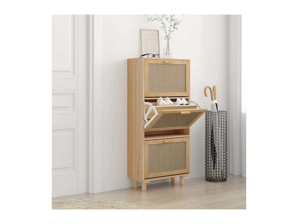 Armoire à chaussures Marron 52x25x115cm Bois d'ingénierie/rotin