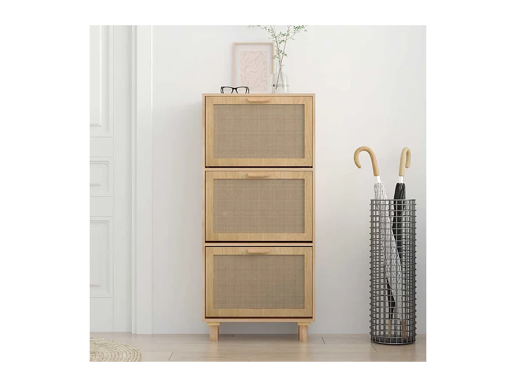 Armoire à chaussures Marron 52x25x115cm Bois d'ingénierie/rotin