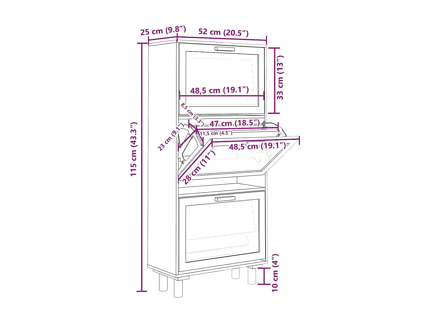 Armoire à chaussures Marron 52x25x115cm Bois d'ingénierie/rotin