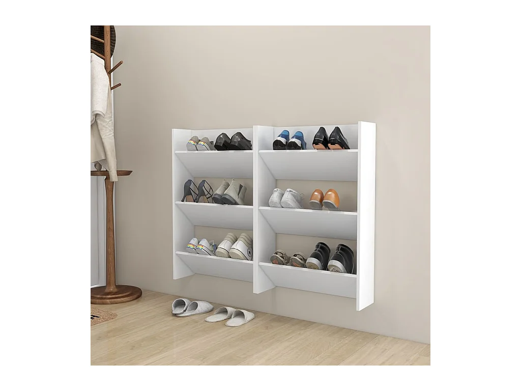 Armoires à chaussures murales 2 pcs Blanc 60x18x90 cm Aggloméré