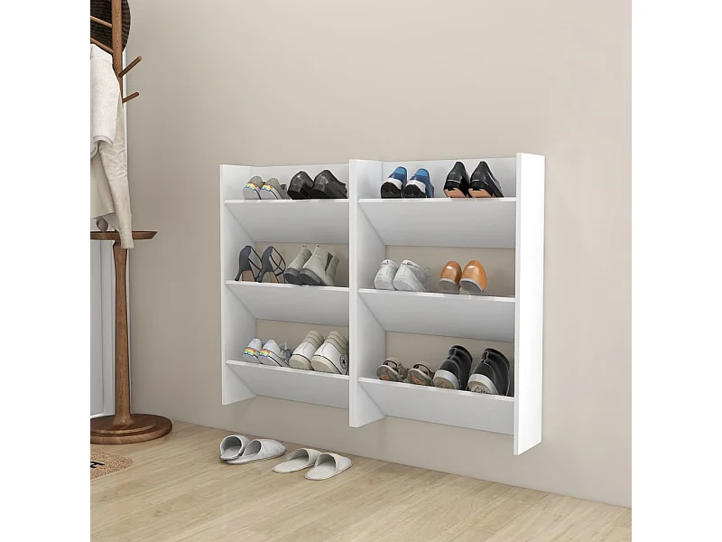 Armoires à chaussures murales 2 pcs Blanc 60x18x90 cm Aggloméré