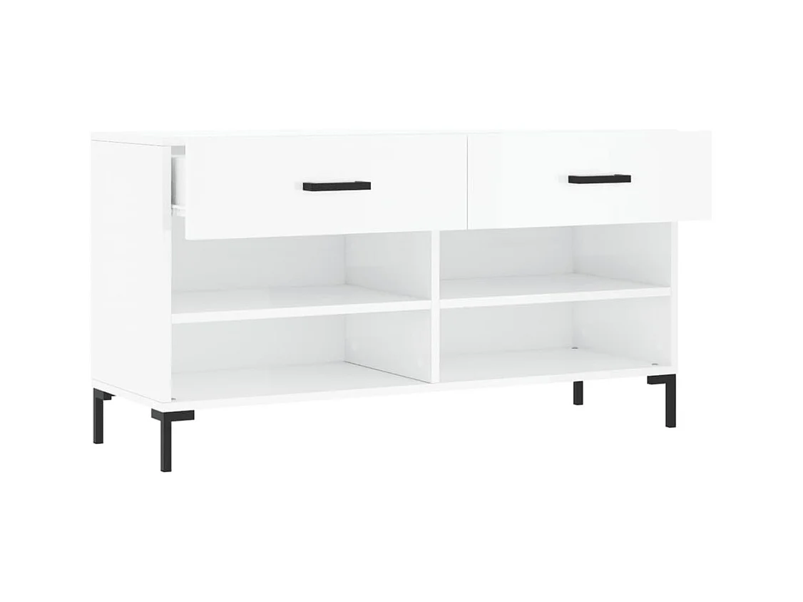 Panca portascarpe bianca lucida 102x35x55 cm in legno ingegnerizzato