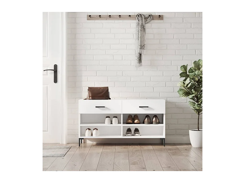 Panca portascarpe bianca lucida 102x35x55 cm in legno ingegnerizzato