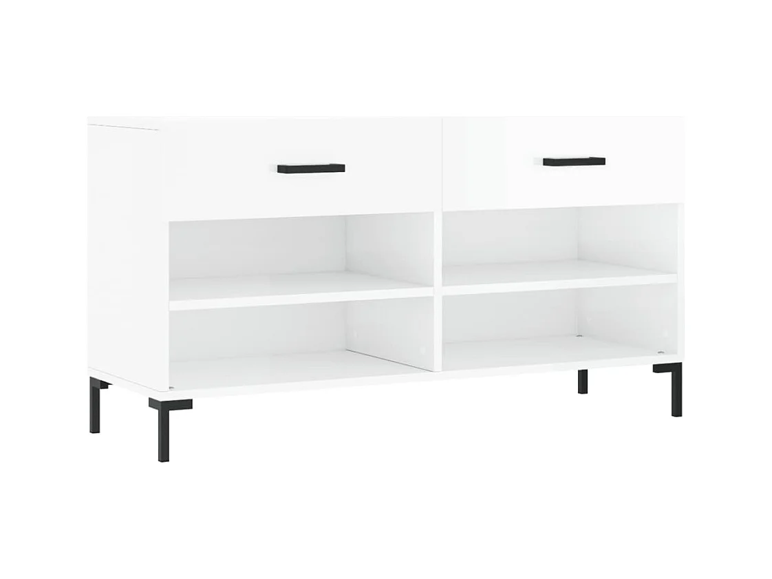 Panca portascarpe bianca lucida 102x35x55 cm in legno ingegnerizzato