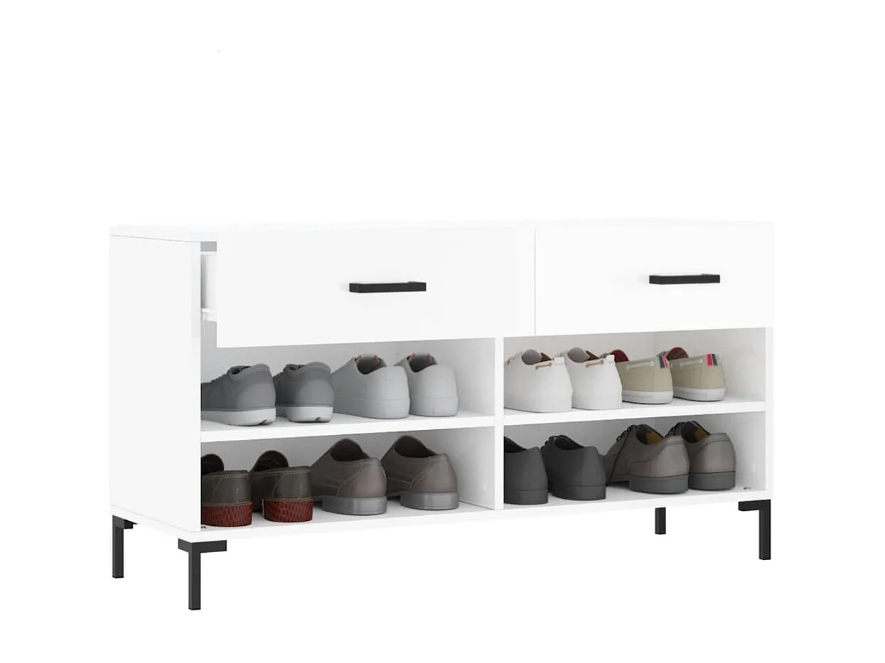 Panca portascarpe bianca lucida 102x35x55 cm in legno ingegnerizzato