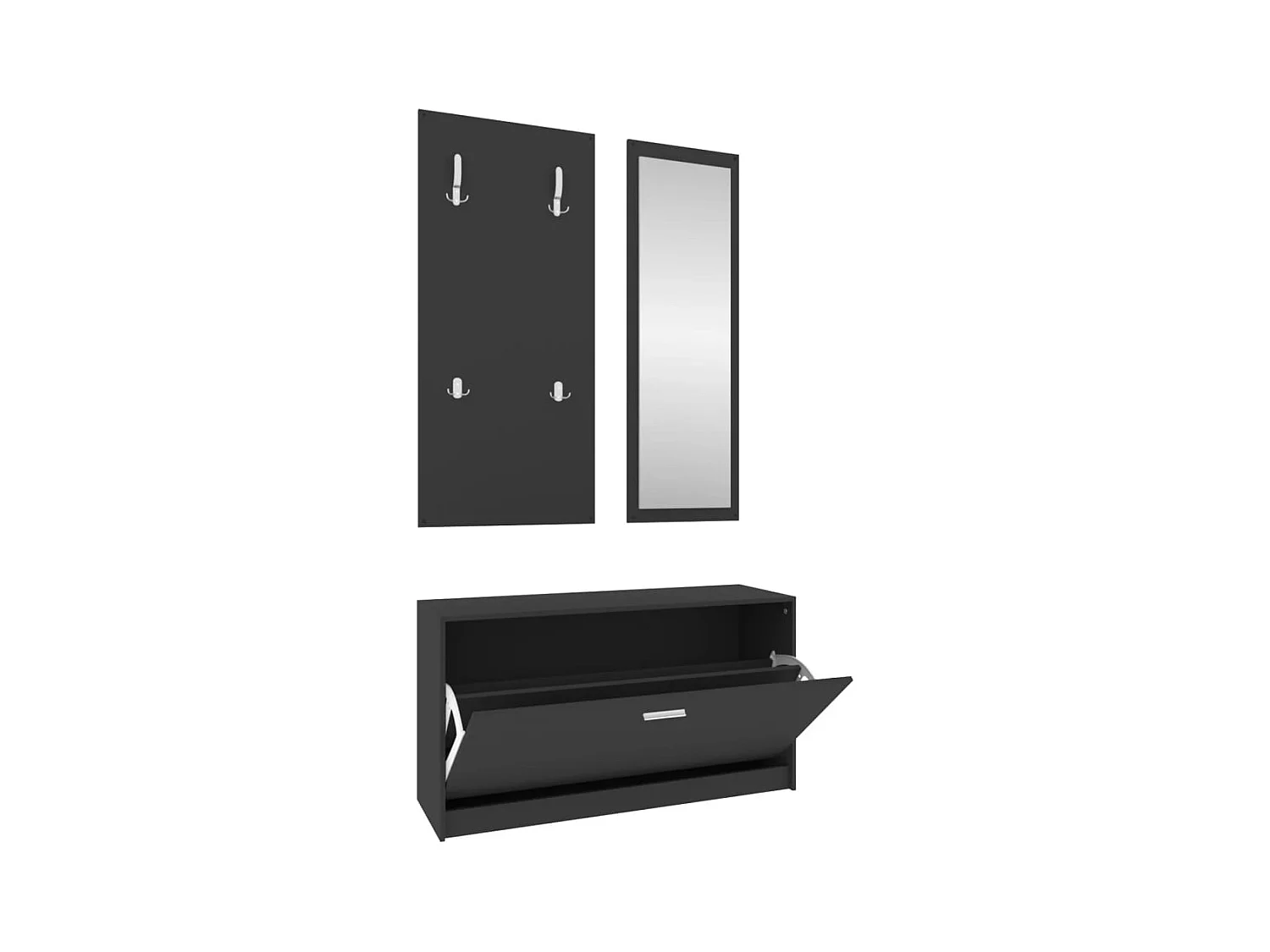 3-in-1 schoenenkastset van zwart bewerkt hout