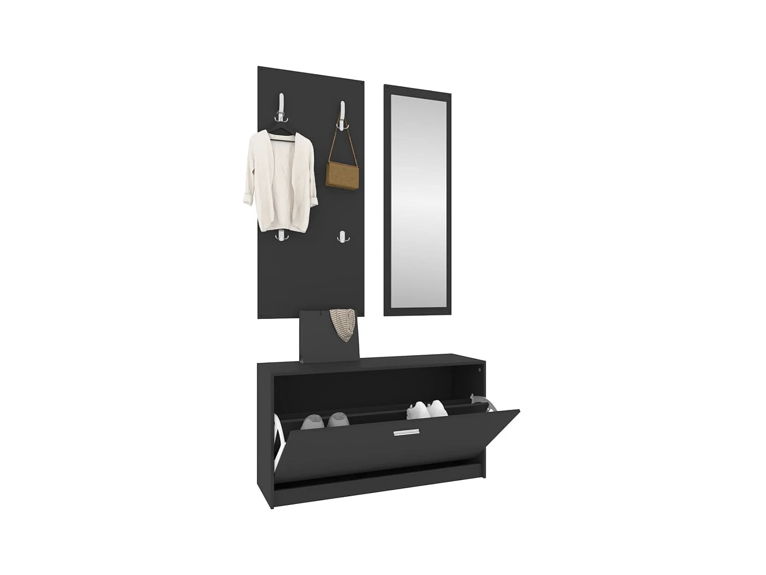 3-in-1 schoenenkastset van zwart bewerkt hout