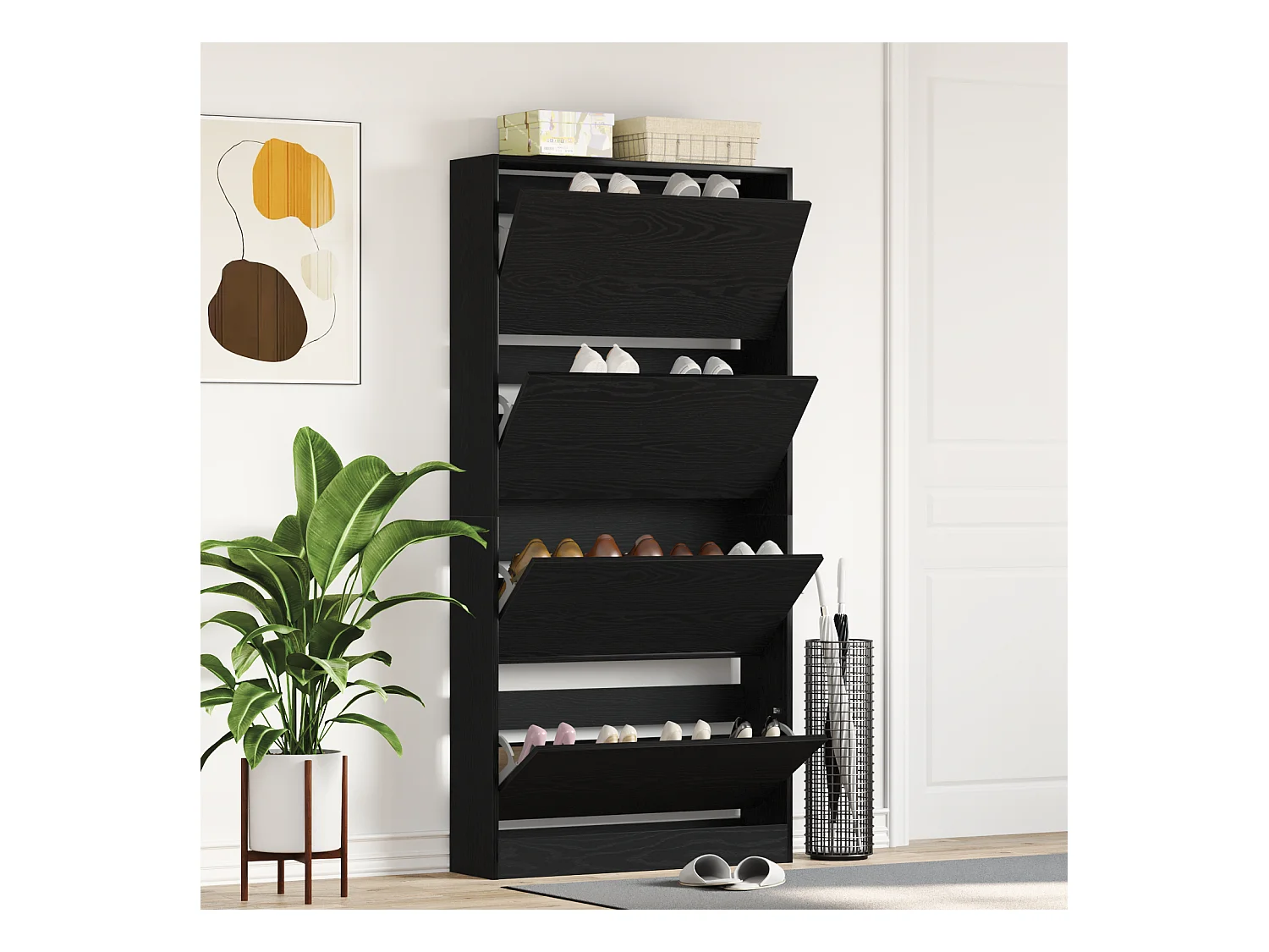 Armoire à chaussures Chêne noir Bois d'ingénierie