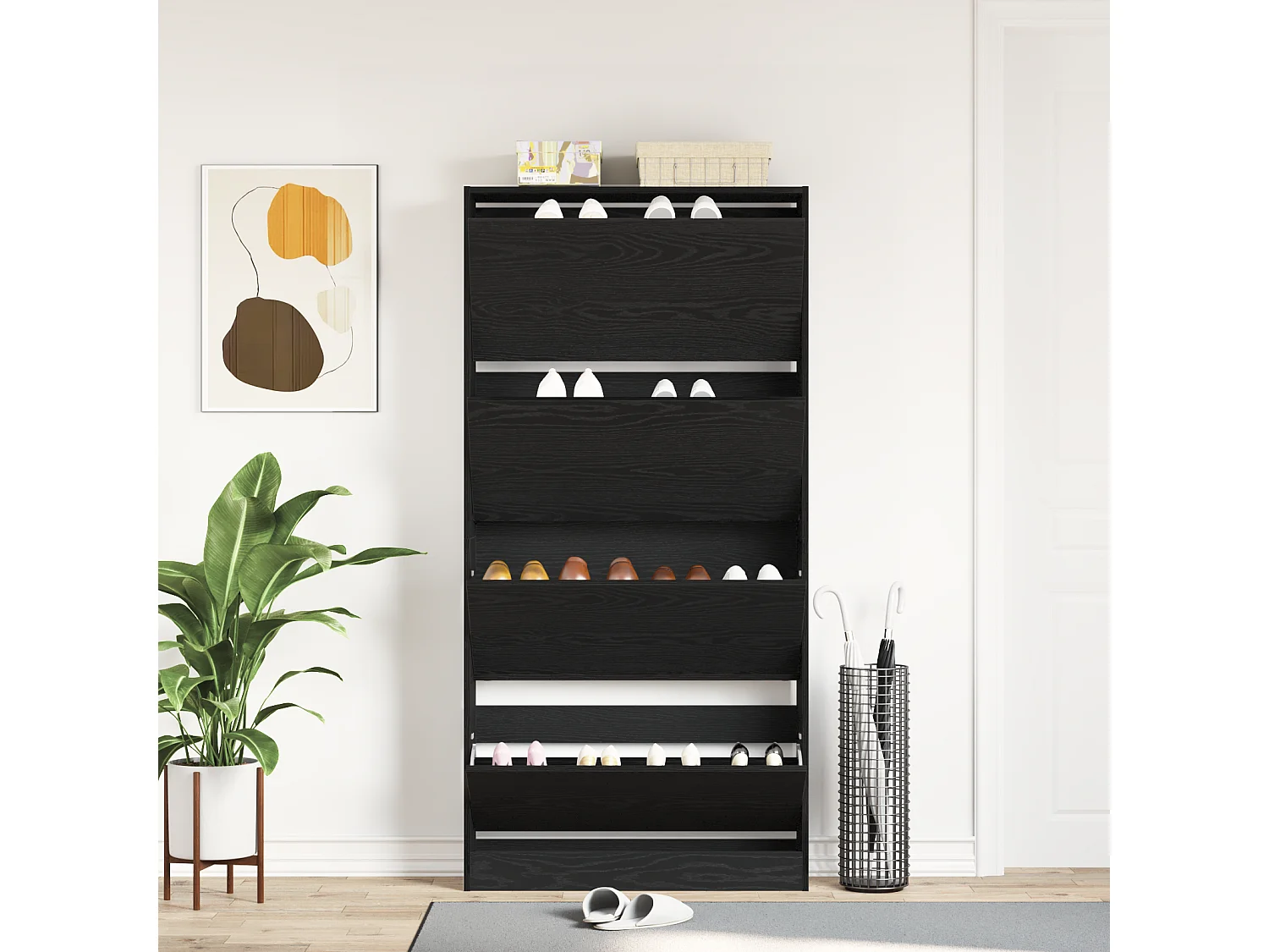 Armoire à chaussures Chêne noir Bois d'ingénierie