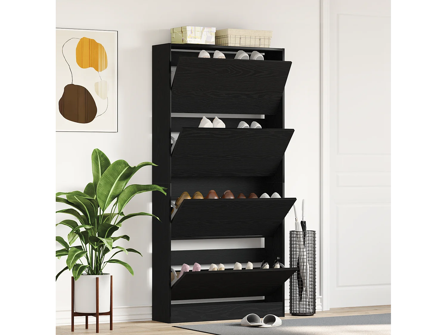 Armoire à chaussures Chêne noir Bois d'ingénierie