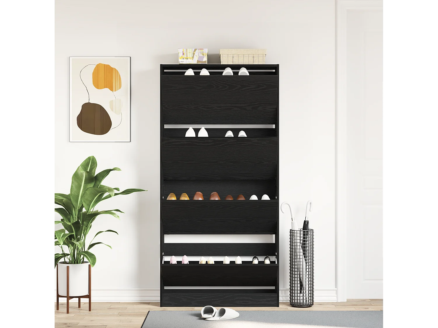 Armoire à chaussures Chêne noir Bois d'ingénierie