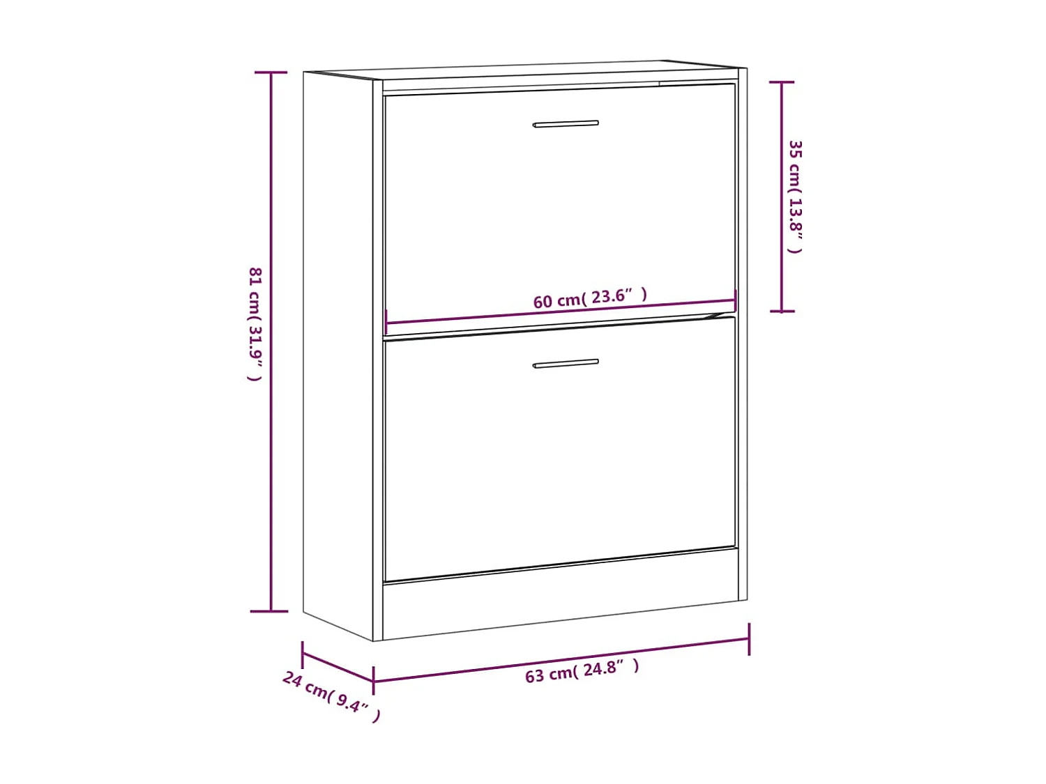 Schuhschrank aus geräucherter Eiche, 63 x 24 x 81 cm, Holzwerkstoff