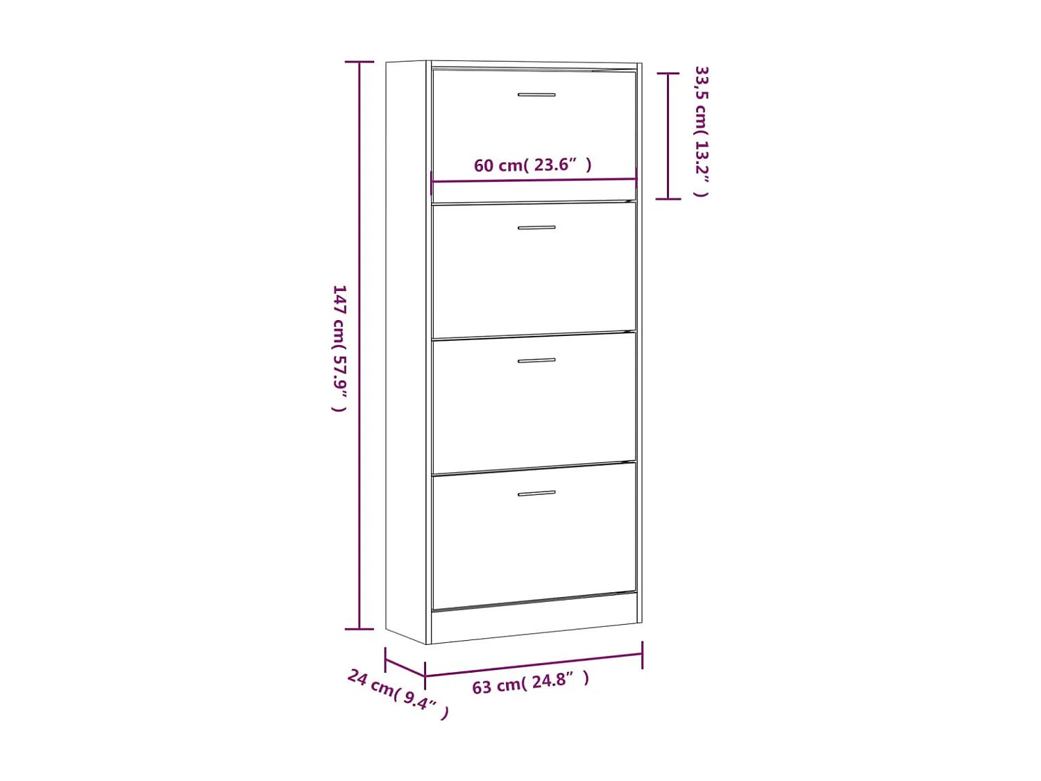 Betongrijze schoenenkast 63x24x147 cm bewerkt hout