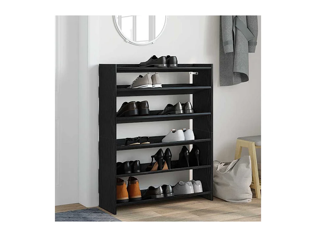 Étagère à chaussures noir 80x25x100 cm bois d'ingénierie