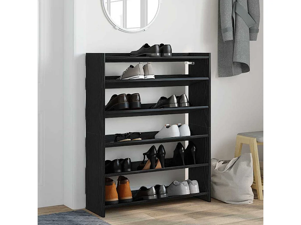 Étagère à chaussures noir 80x25x100 cm bois d'ingénierie