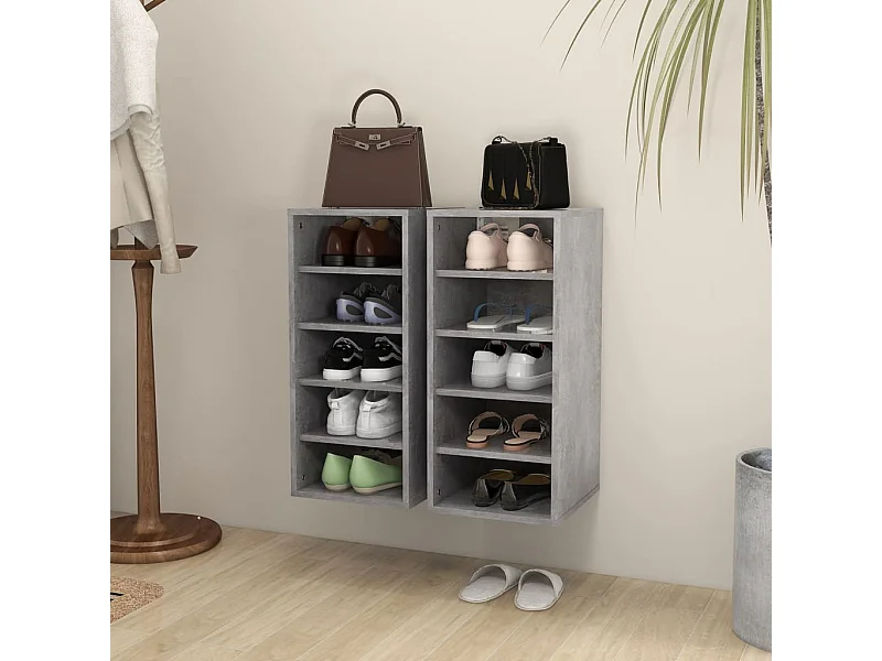 Armoires à chaussures 2 pcs Gris béton Bois d'ingénierie