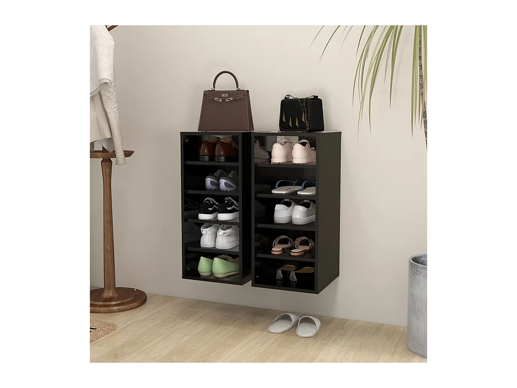 zapateros negros de 31,5 x 35 x 70 cm de madera de ingeniería