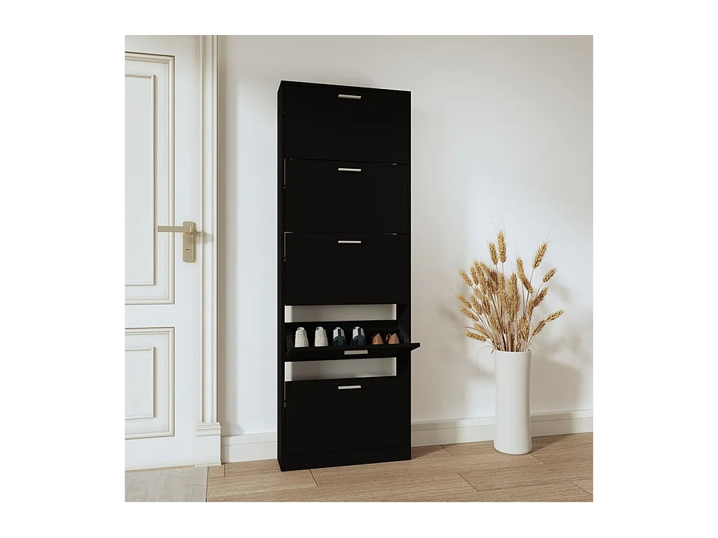 Zapatero negro 59x17x169 cm Madera contrachapada