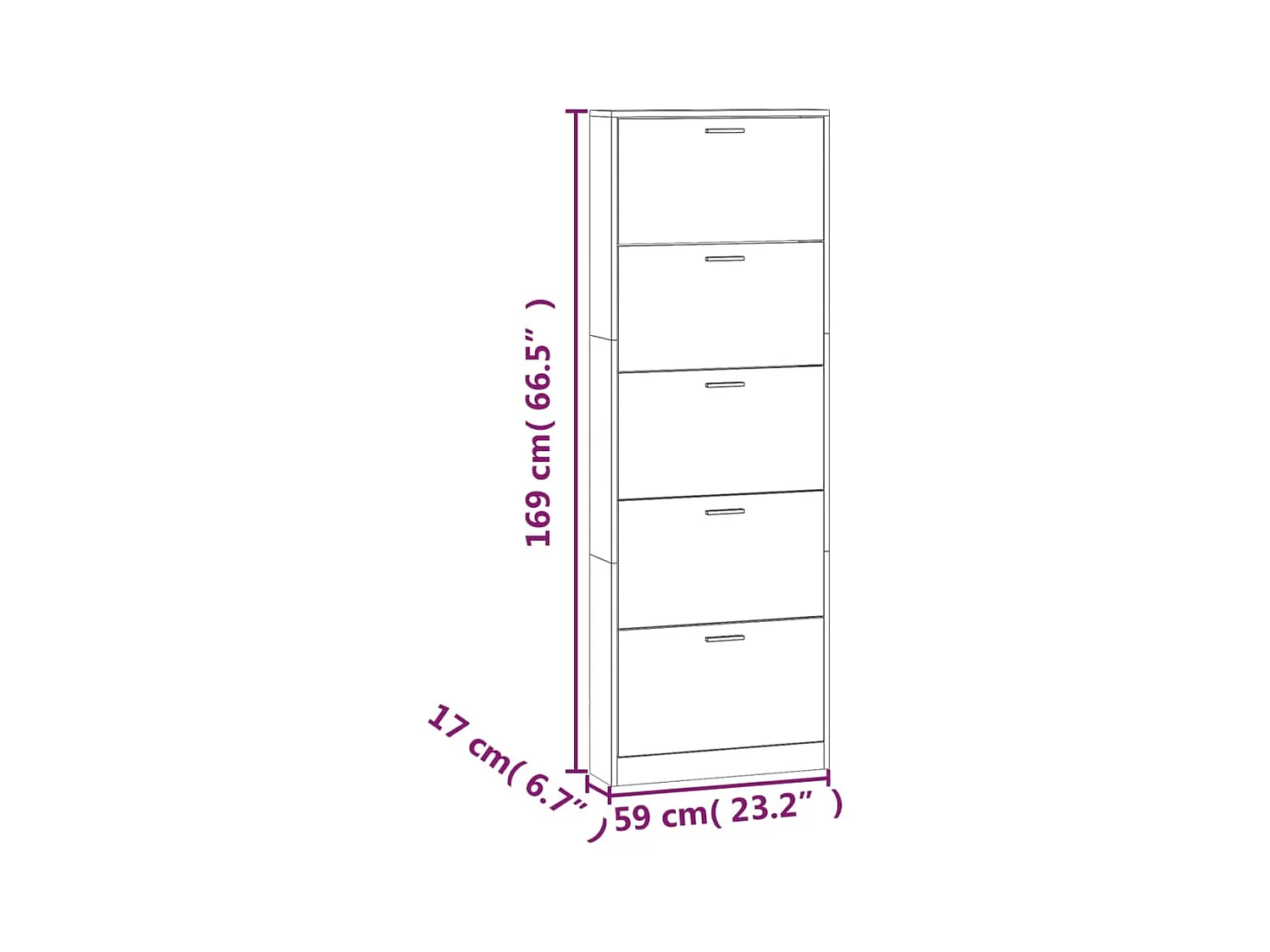 Zapatero negro 59x17x169 cm Madera contrachapada
