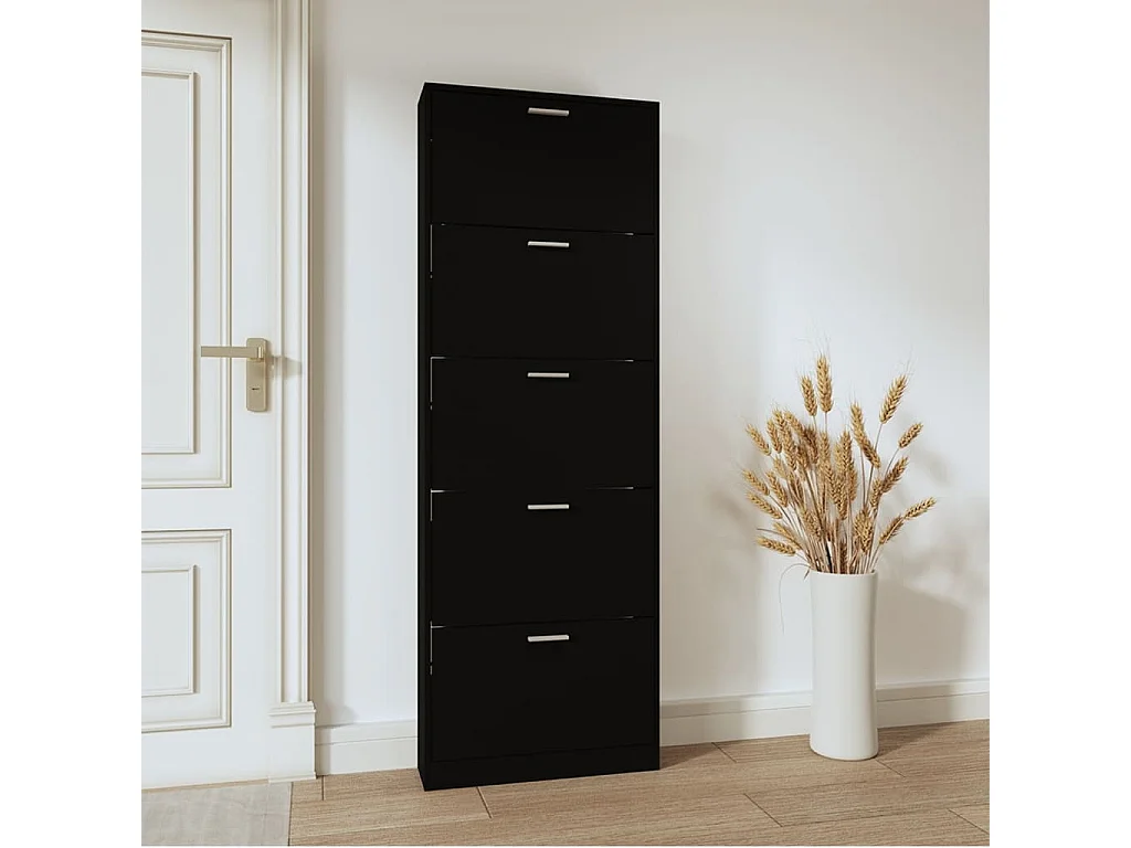 Scarpiera nera 59x17x169 cm Legno ingegnerizzato