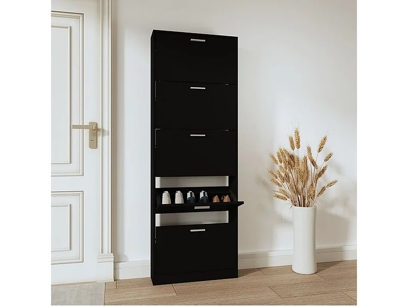 Scarpiera nera 59x17x169 cm Legno ingegnerizzato