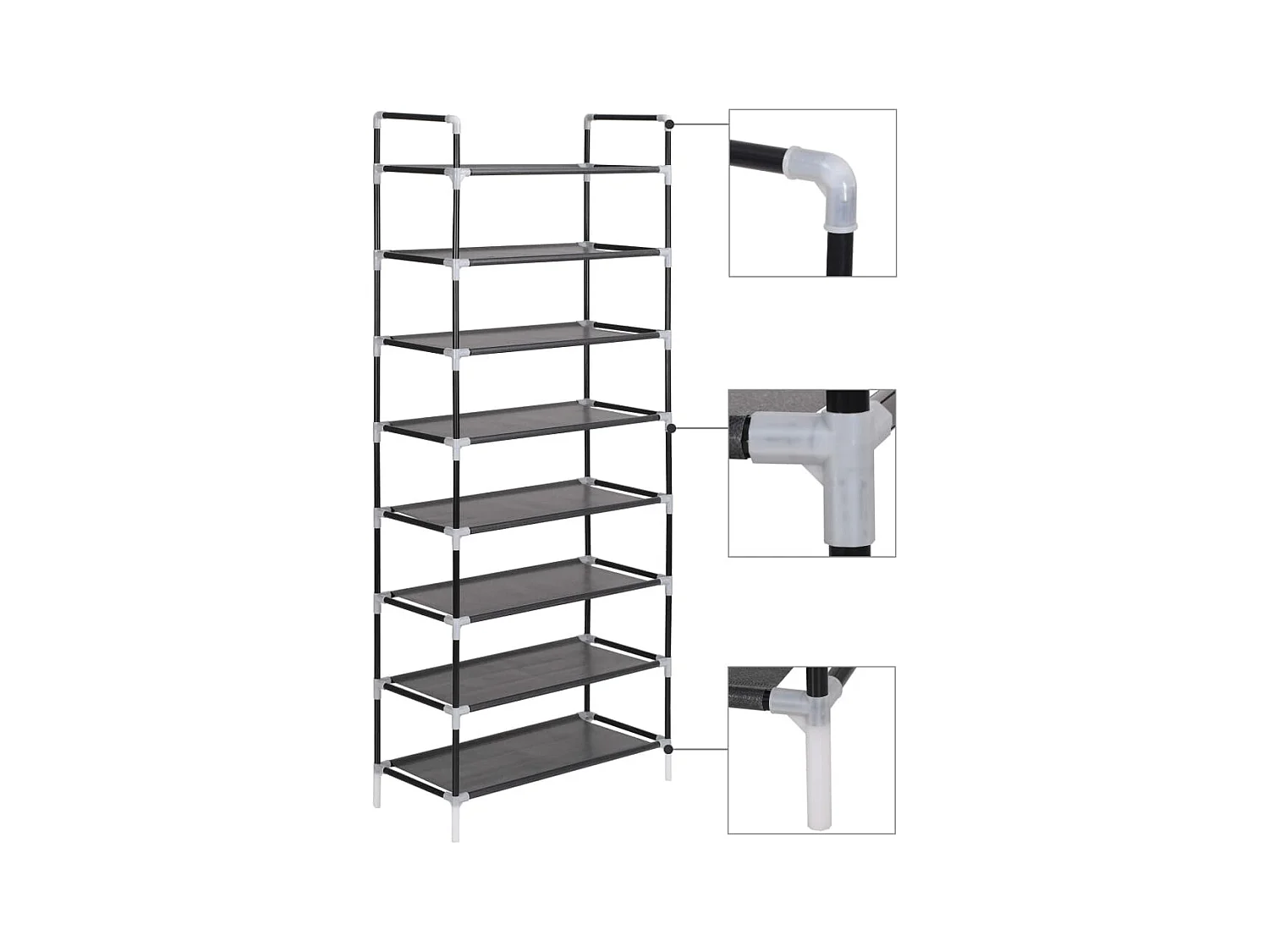 Schoenenrek met 8 planken Metaal en non-woven stof Zwart