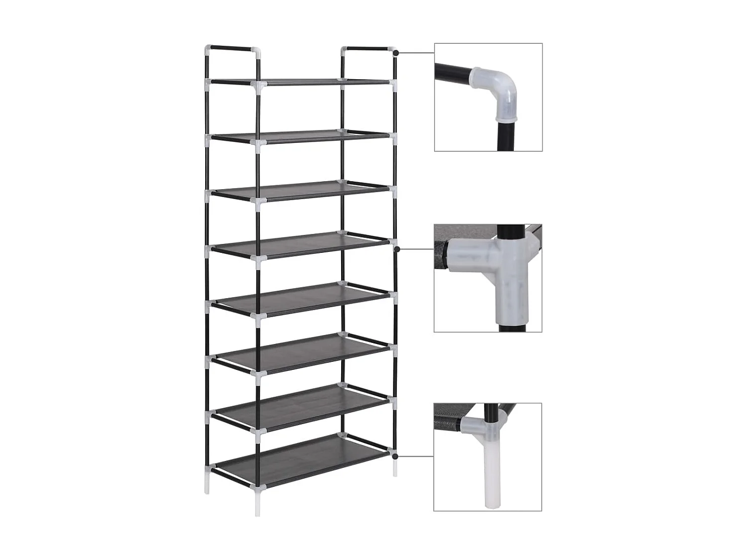 Zapatero con 8 estantes Metal y tela no tejida Negro