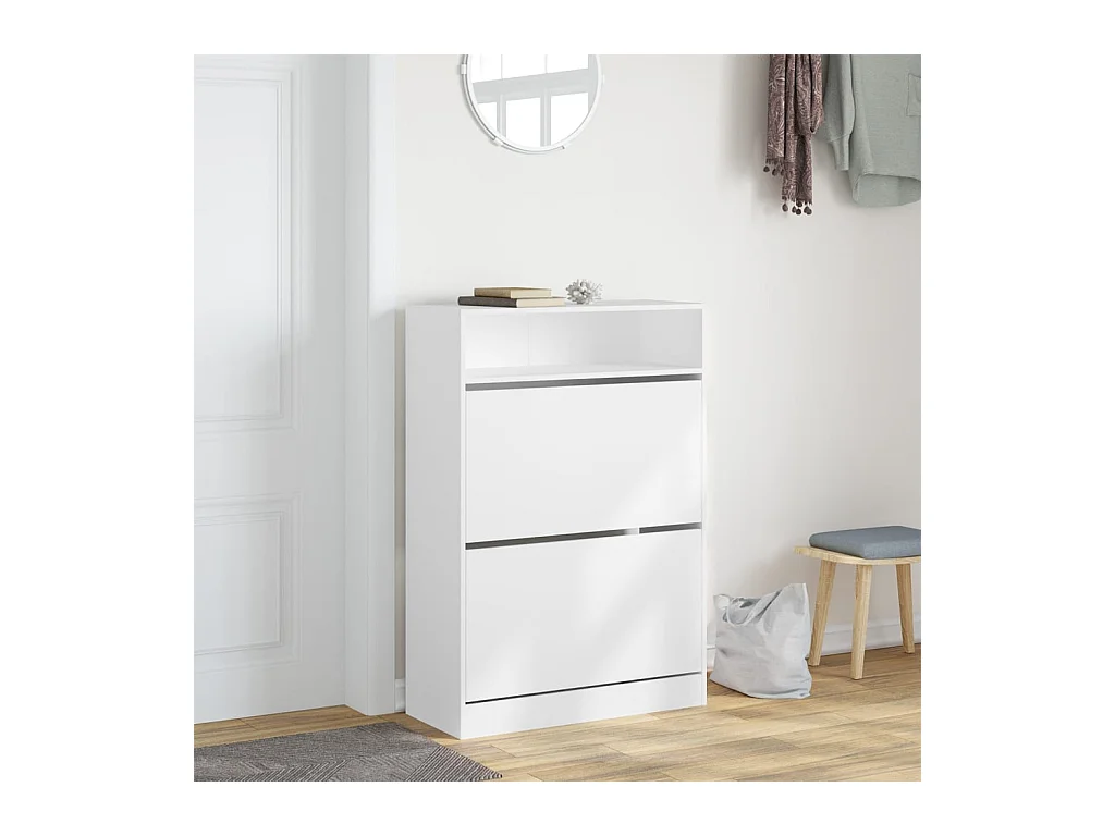 Armoire à chaussures 2 tiroirs rabattables blanc 80x34x116 cm