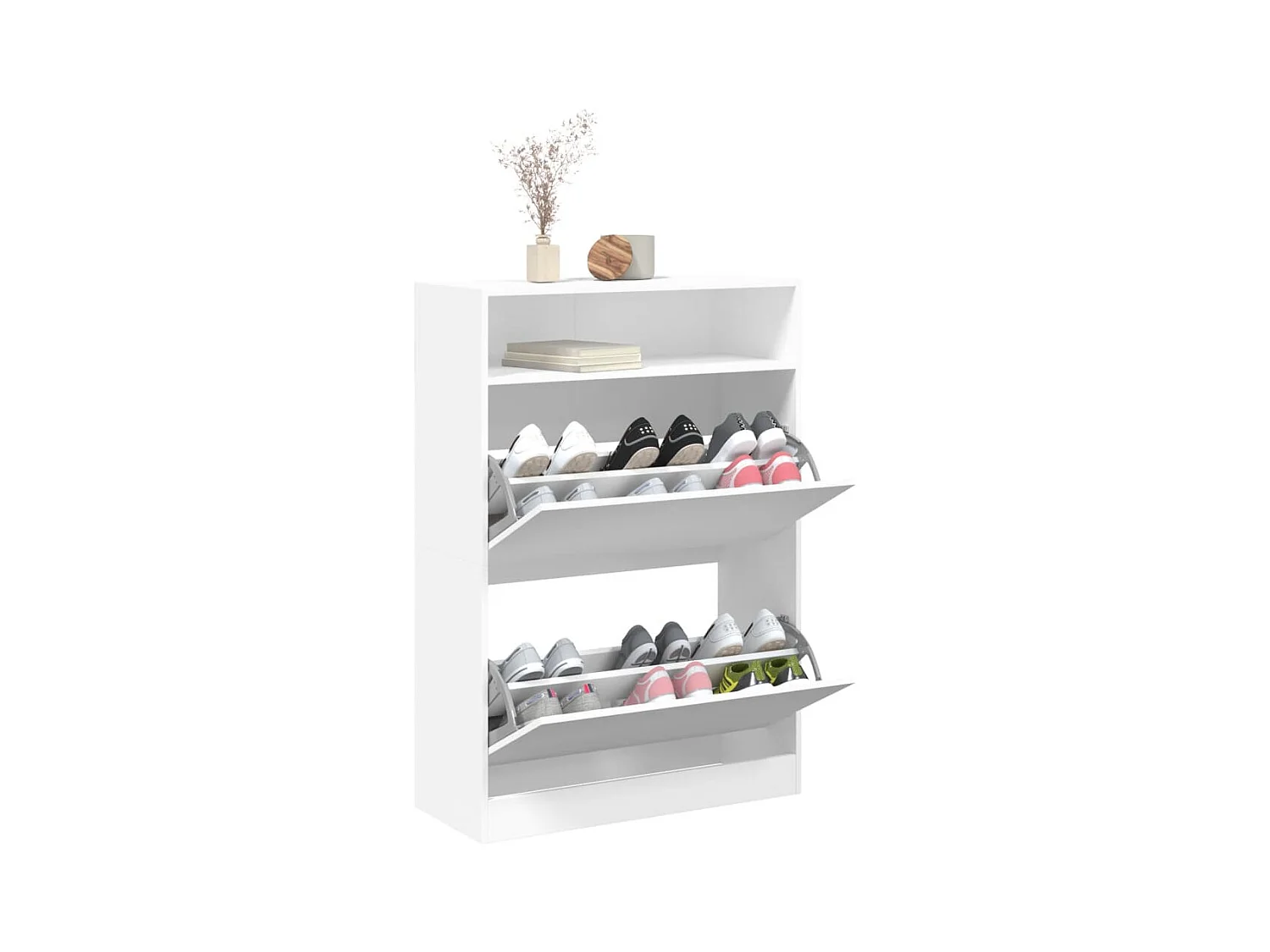 Armoire à chaussures 2 tiroirs rabattables blanc 80x34x116 cm