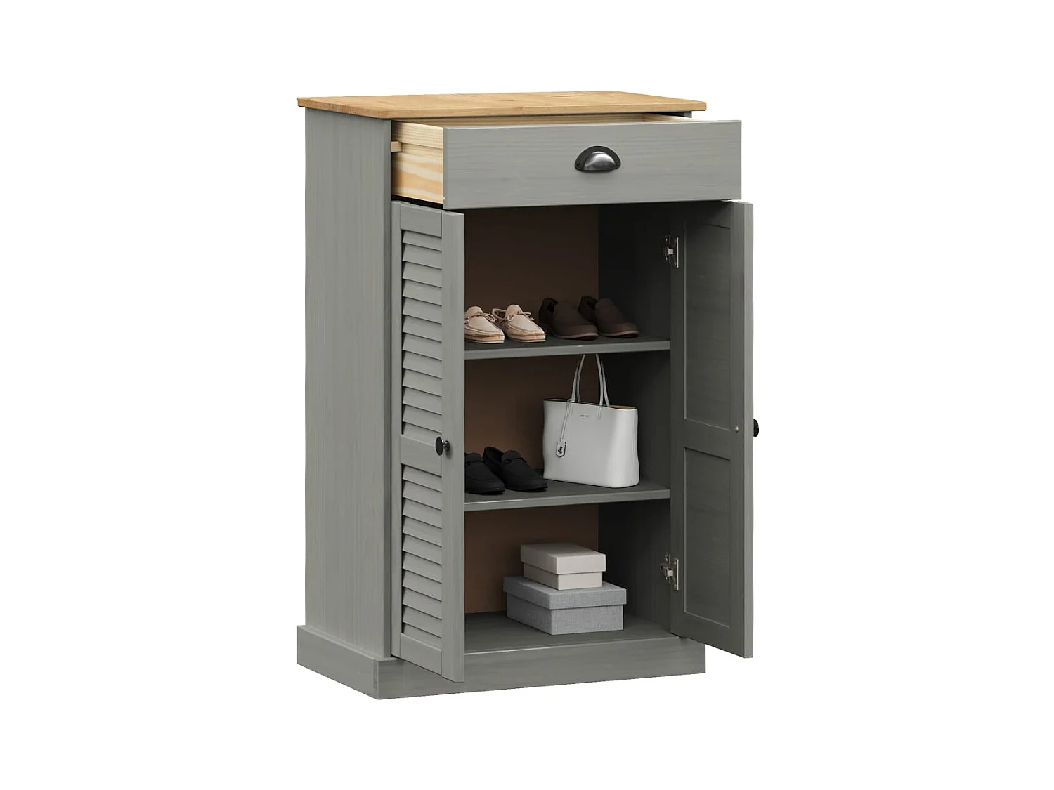 Armoire à chaussures gris 60x35x96 cm bois massif de pin