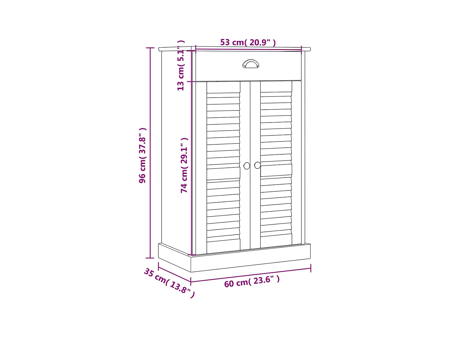 Armoire à chaussures gris 60x35x96 cm bois massif de pin