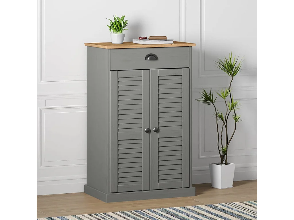 Armoire à chaussures gris 60x35x96 cm bois massif de pin
