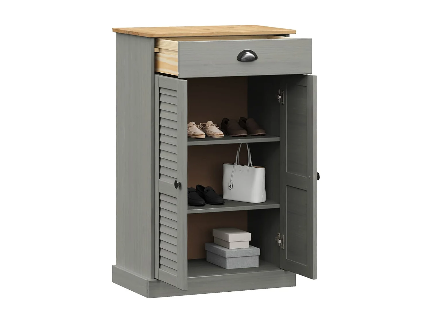 Armoire à chaussures gris 60x35x96 cm bois massif de pin