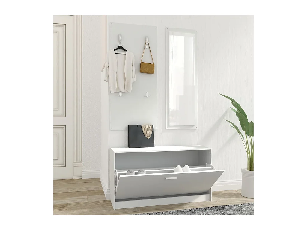 Ensemble d'armoires à chaussures 3-en-1 Blanc Bois d'ingénierie