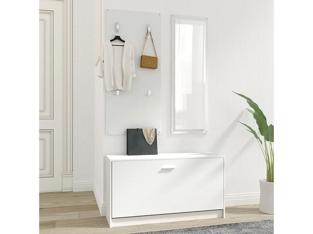 Ensemble d'armoires à chaussures 3-en-1 Blanc Bois d'ingénierie