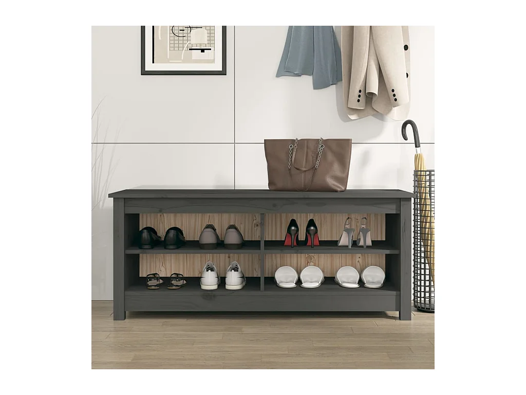 Banc à chaussures Gris 110x38x45,5 cm Bois de pin massif