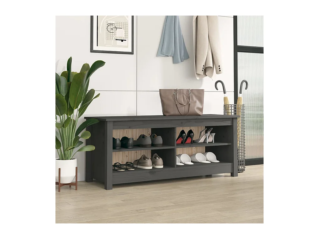 Graue Schuhbank 110x38x45,5 cm Massivholz Kiefer